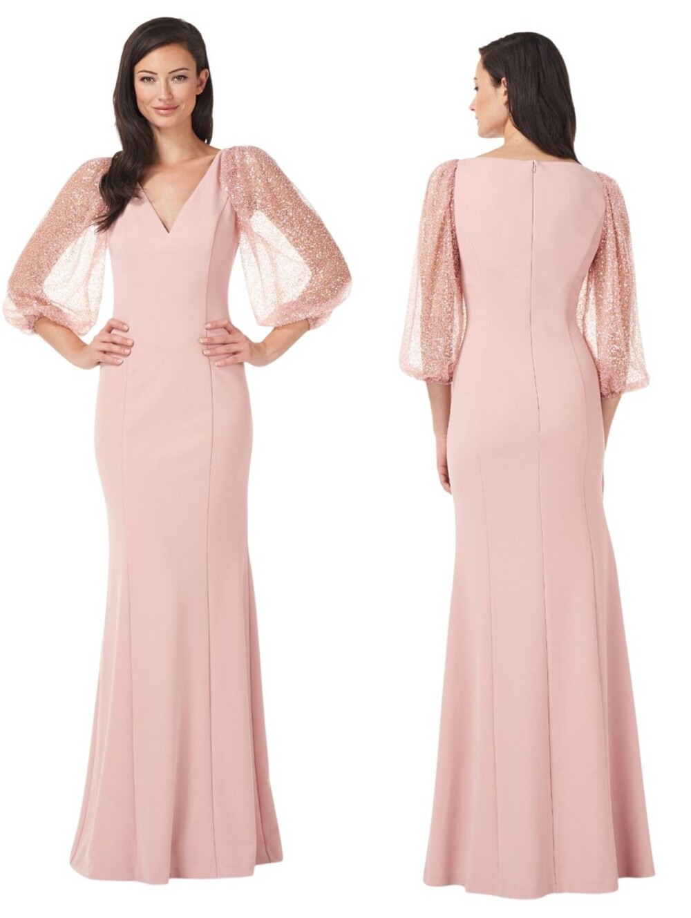 NWT JS Collections Pink Beaded Sleeve Maxi Gown 2